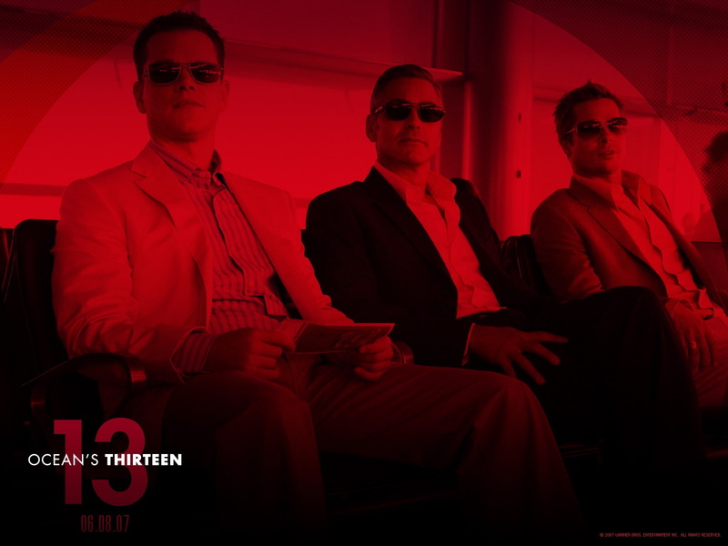 indoors, oceans thirteen george clooney matt damon brad pitt, adult, formal businesswear, 720P, three quarter length, men, arts culture and entertainment