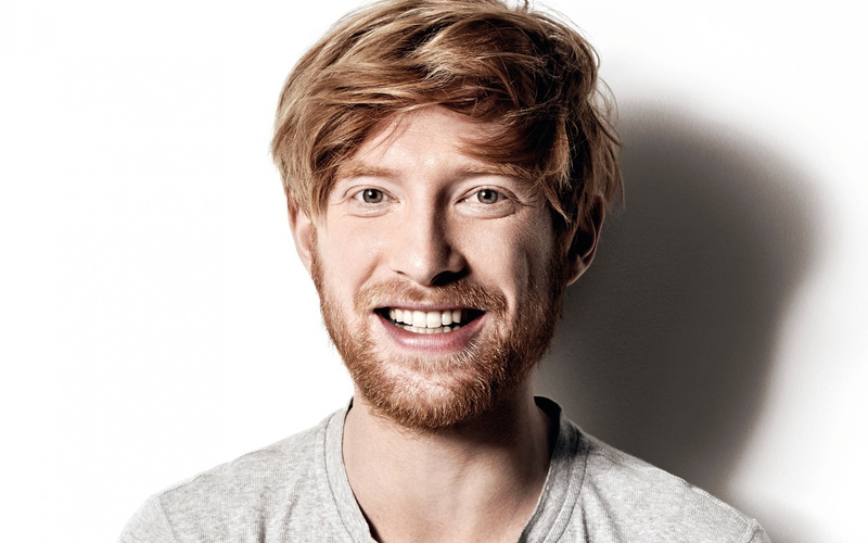brown hair, looking at camera, emotion, happiness, toothy smile, white background, one person, portrait, beard, men, positive emotion, front view, 4k, 4K