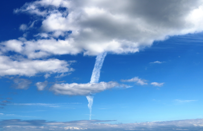 low angle view, cloud - sky, cloudscape, motion, chemtrails, smoke - physical structure, on the move, contrails, speed, blue, 5K, outdoors, flying, airplane