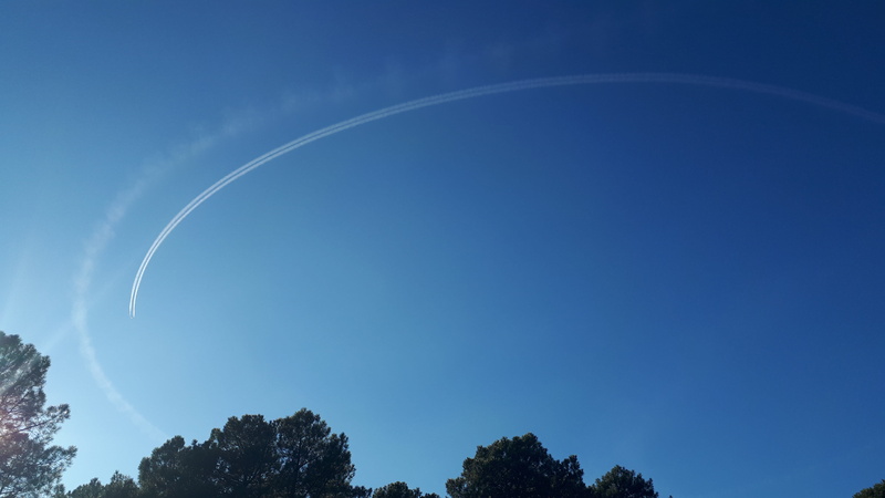 sky, 4K, tranquil scene, flying, beauty in nature, no people, chemtrail, la adrada, outdoors, scenics - nature, spain, copy space, day, cloud - sky, blue