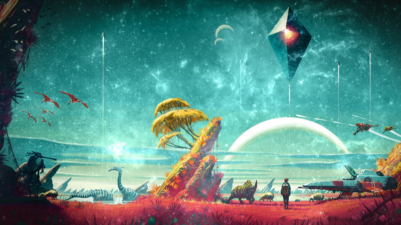 1080P, incidental people, creativity, No Mans Sky, nature, amusement park, water, night, men, people, architecture, motion, sky, outdoors, PlayStation 4