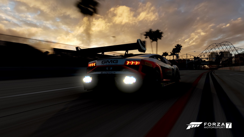sign, road, motion, speed, blurred motion, Forza Motorsport, street, mode of transportation, 1080P, car, sunset, land vehicle, nature, cloud - sky, illuminated