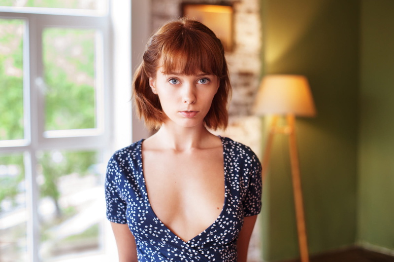 women, portrait, 1080P, lamp, Maxim Maximov, Martha Gromova, redhead