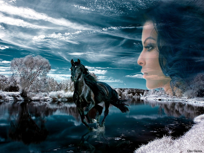 horses, x, women, art, nature, 1080P, animals, fantasy, hd