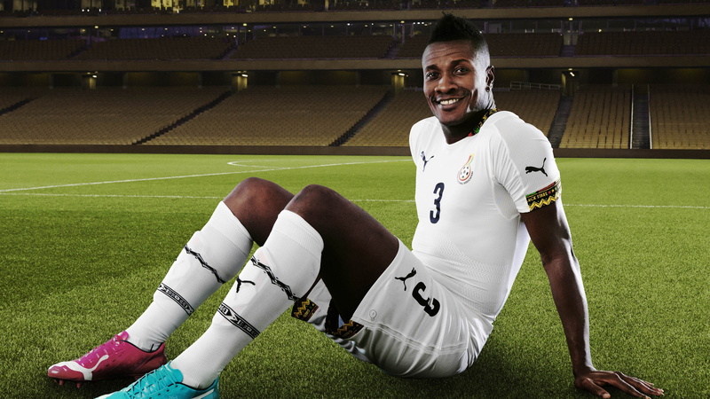 Football, Ghanaian national team, soccer, footballer, neck, male, 4K, wearing, shirt, puma, Asamoah Gyan, crew, Al Ain, Striker, athlete