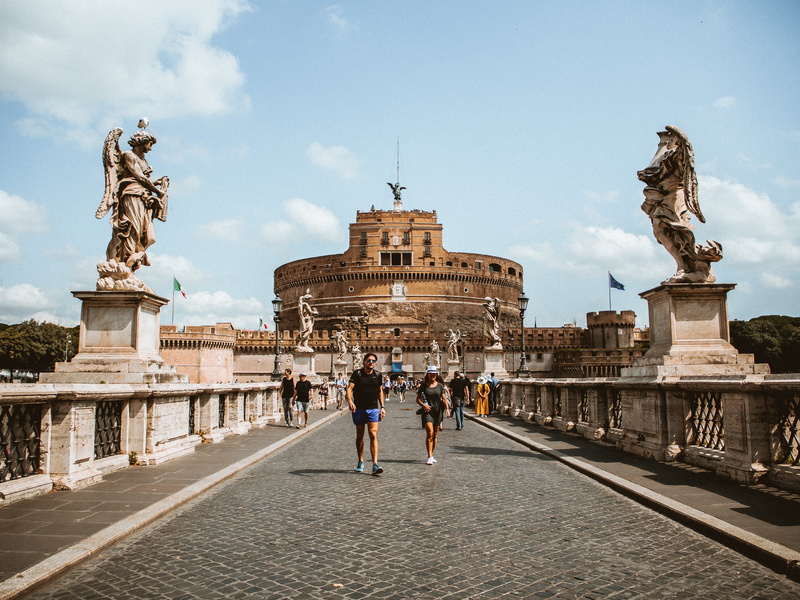 history, sculpture, tourists, adult, st. angelo bridge, angels, italy, sant angelo castle, architecture, old, art and craft, landscape, statue, built structure