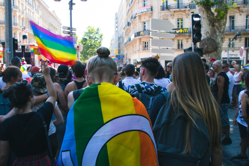 remembering, outdoors, mood, couple, real people, adult, multi colored, architecture, building exterior, day, walk, women, flag, pride, crowd, rainboy