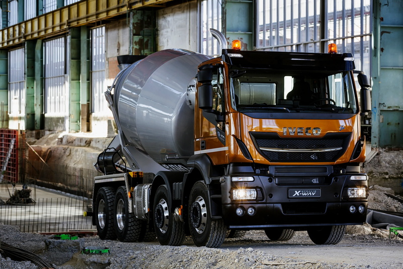 wall, Iveco, 2K, Super Loader, the site, concrete mixer, orange-black, 8x4, Stralis X-Way