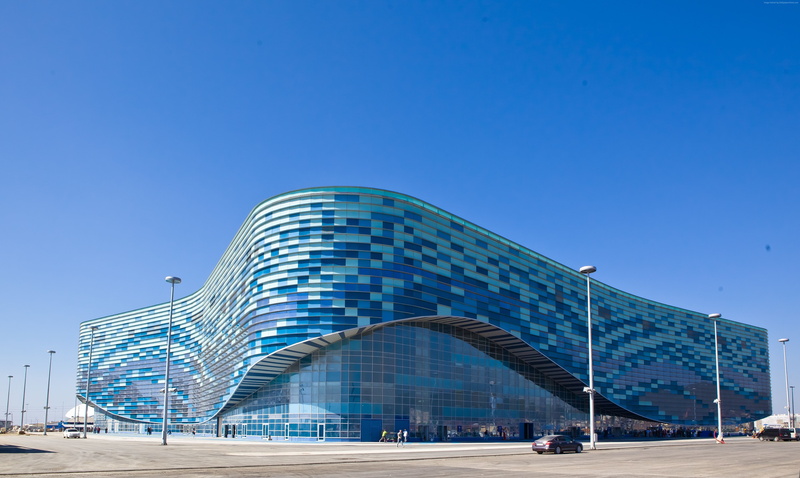 Iceberg Skating Palace, Russia, 5K, tourism, travel, Sochi, blue