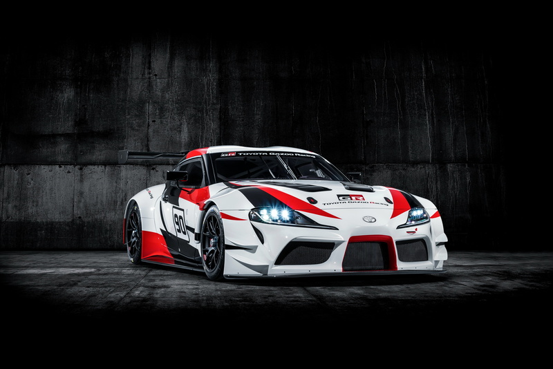 sport, mode of transportation, motor vehicle, indoors, sports race, 4K, vignette, competition, motorsport, 4K, racecar, 2018, black background, Toyota GR Supra Racing Concept