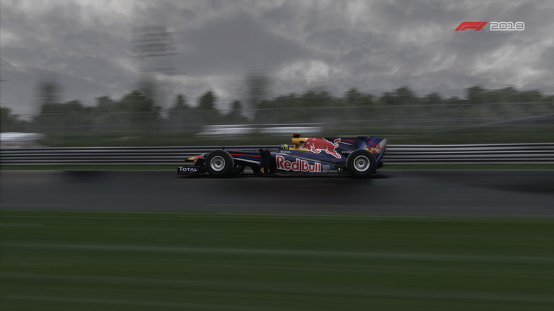 outdoors, Video Game, F1 2018, motorsport, transportation, sign, 1080P, day, Red Bull RB6, tree, car, blurred motion, sports race, speed, nature, Vehicle