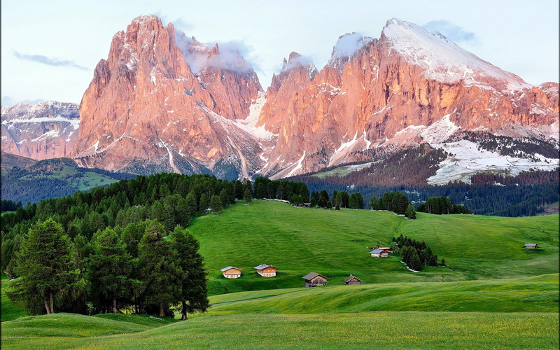 mountain, day, grass, snowcapped mountain, cloud - sky, tranquility, non-urban scene, environment, green color, mountain range, tranquil scene, land, 1080P