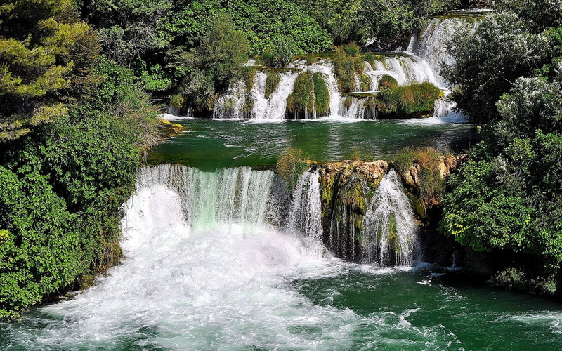 flowing, forest, waterfall, download hd images of nature for pc 1920x1200, land, nature, 1080P, outdoors, no people, rainforest, long exposure, green color
