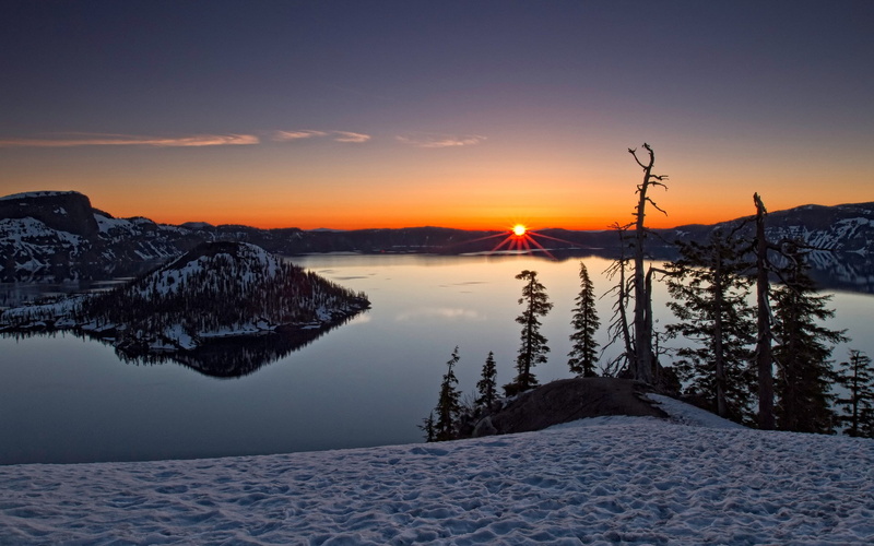 nature, winter, sun, beauty in nature, sunset, water, reflection, download hd images of nature for pc 1920x1200, tranquility, snowcapped mountain, no people