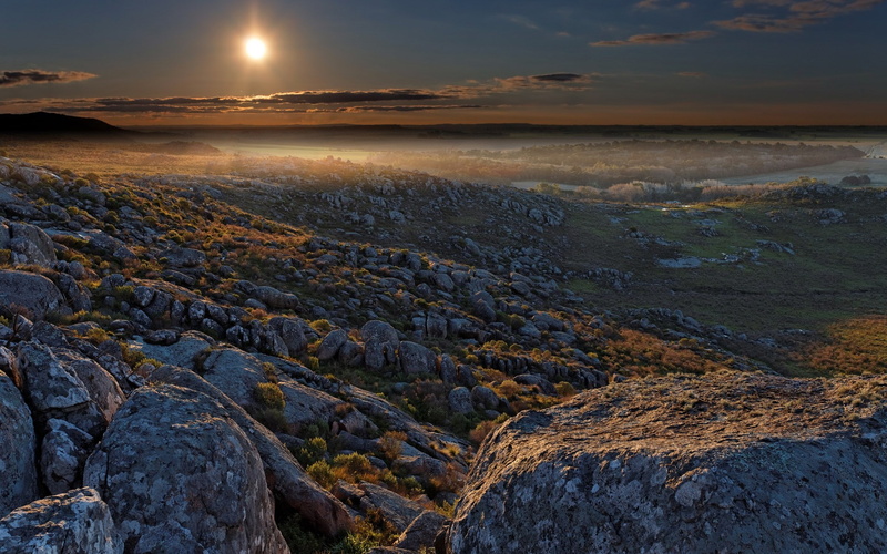 landscape, solid, remote, rock - object, sunset, non-urban scene, environment, rock, land, sky, water, scenics - nature, no people, tranquil scene, cloud - sky
