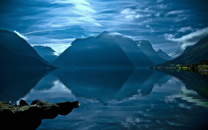 cloud - sky, reflection, tranquility, rock, silhouette, blue, rock - object, lake, scenics - nature, pc hd nature image 1920x1200, tranquil scene, sky