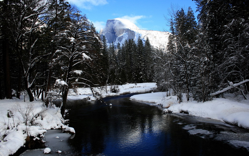 snow, cloud - sky, sky, day, river, no people, tranquil scene, snowcapped mountain, cold temperature, flowing water, non-urban scene, plant, outdoors, 1080P