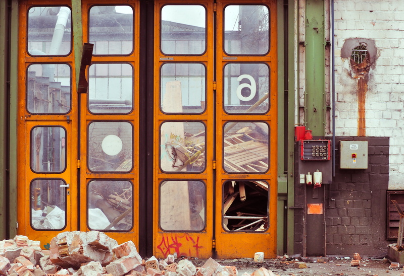 construction, demolished, building rubble, wall, past, ailing, safety, disassembly, destroyed, break up, tear off, broken, building, industrial plant, day