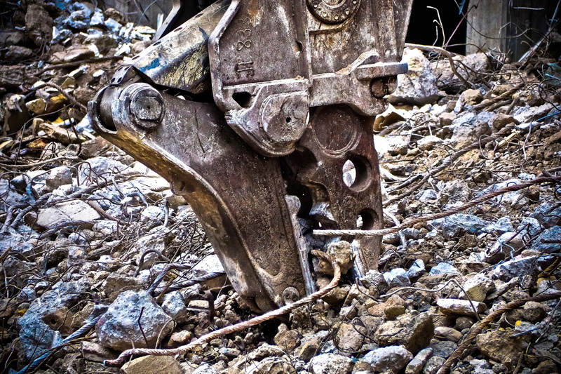 work, abandoned, construction machinery, field, winter, city, urban, solid, rusty, deterioration, debris, nature, transportation, animals in the wild, house demolition