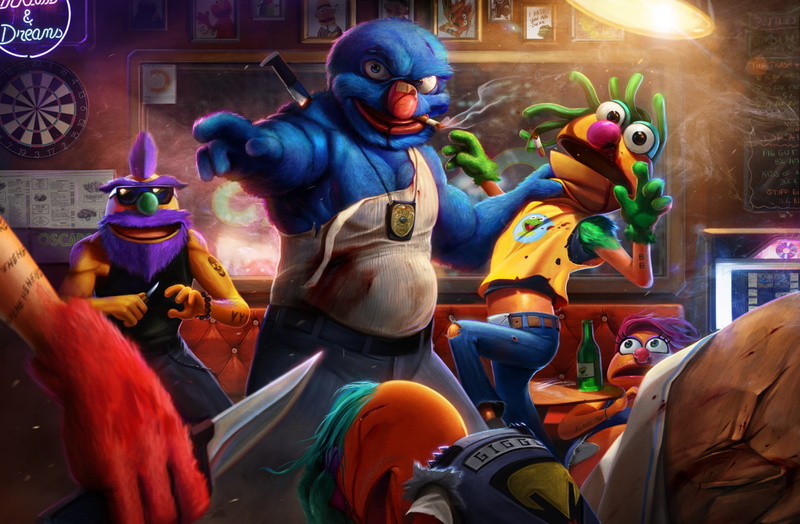 art, bar, Grover, THE STREETS, police, Muppet, fight, 1080P, disassembly