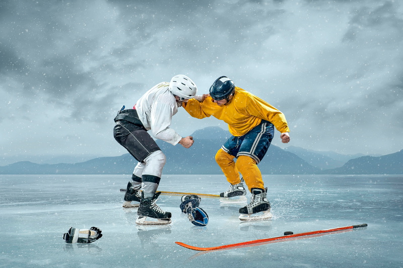 washer, the situation, stick, landscape, hats, gloves, 4K, uniform, ice, snow, fight, hockey players, sport, skates, snowflakes, hockey, the game, background