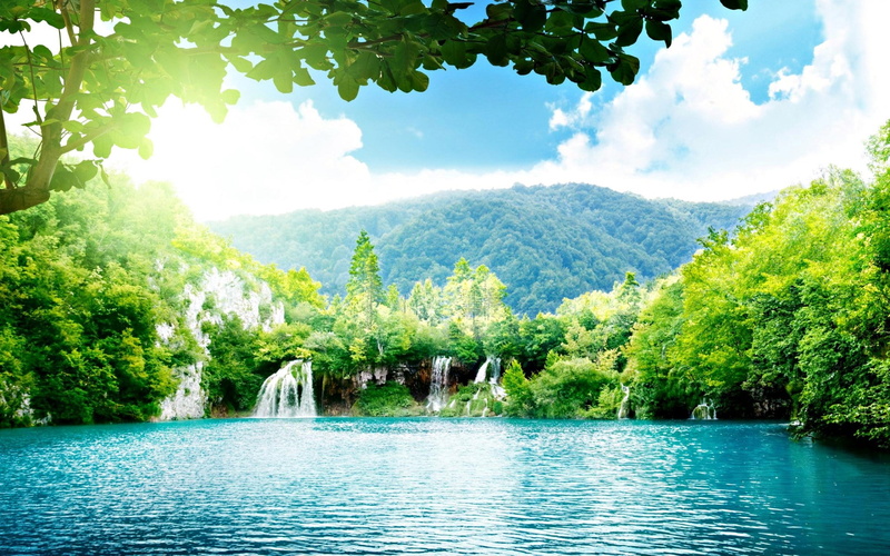 turquoise colored, tree, growth, tranquility, plant, day, green color, mountain, nature, sky, scenics - nature, river, idyllic, cloud - sky, outdoors, 1080P