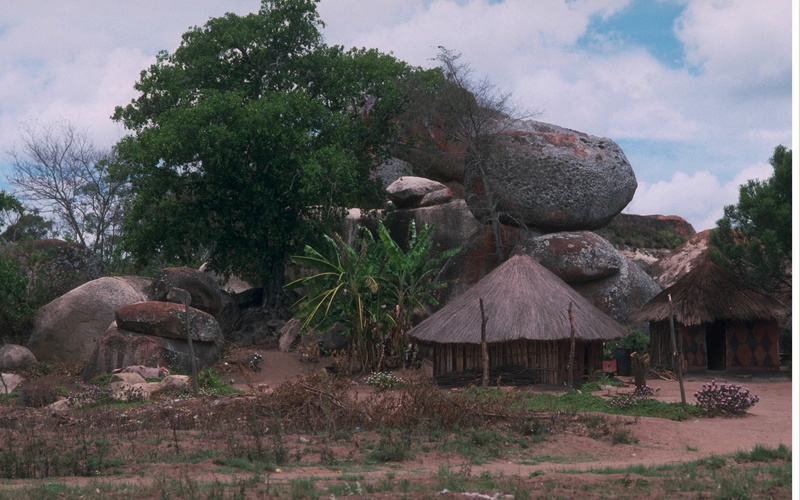 sky, tree, cloud - sky, solid, day, architecture, Africa, house, rocks, land, building exterior, tranquility, hut, outdoors, 1080P, rock, thatched roof