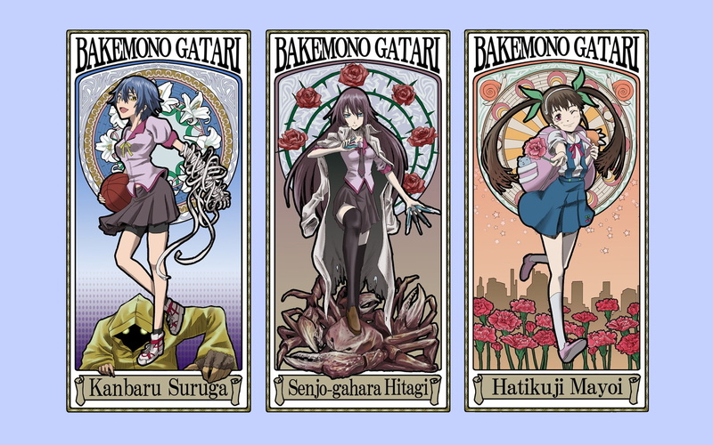 Kanbaru Suruga, Hachikuji Mayoi, Senjougahara Hitagi, 1080P, Monogatari Series
