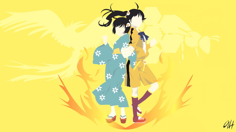 Nisemonogatari, Monogatari (Series), Tsukihi Araragi, Karen Araragi, 1080P, Minimalist, Anime