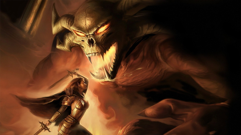 1080P, fear, human representation, warrior, performance, fantasy Art, Neverwinter Nights, art and craft, adult, low angle view, demon - fictional character