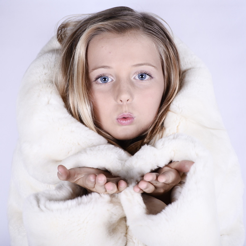 wrapped in a blanket, cheerful, youth, coat, fun, girls, white, hair, looking at camera, stylish, beautiful woman, model, young, indoors, women, front view