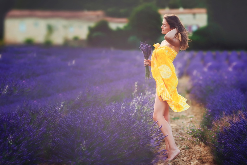 outdoors, nature, plant, lavender, towel, brunette, one person, flowering plant, hairstyle, hair, beautiful woman, purple flowers, flower, young women