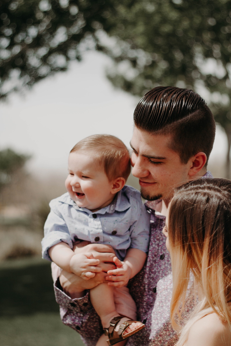 parents, adult, beside, child, smiling, dad, button up, love, hold, positive emotion, innocence, childhood, togetherness, father, tree, care, portrait