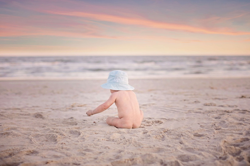 sand, child, childhood, lifestyles, beach baby sunset, innocence, rear view, horizon, land, horizon over water, real people, water, 4K, sunset, nature