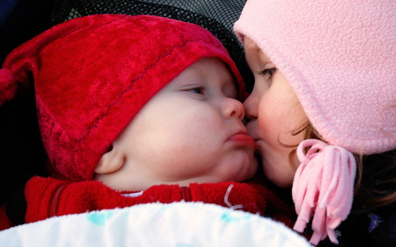 children, 1080P, cute, widescreen, kiss