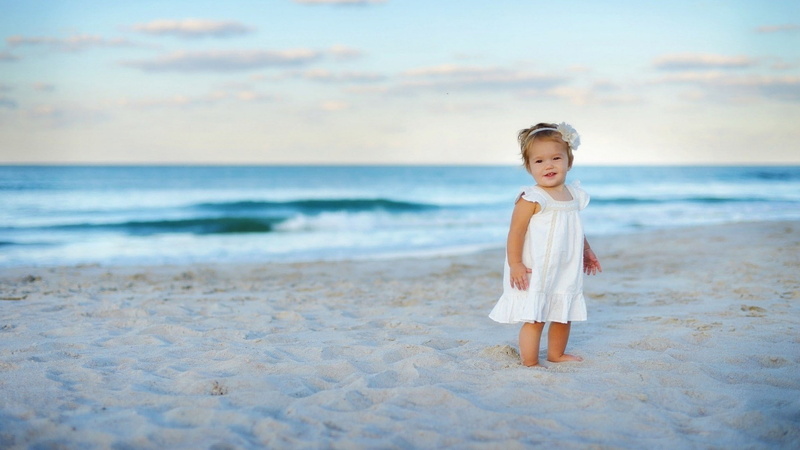 little Girl, 1080P, children, beach, baby