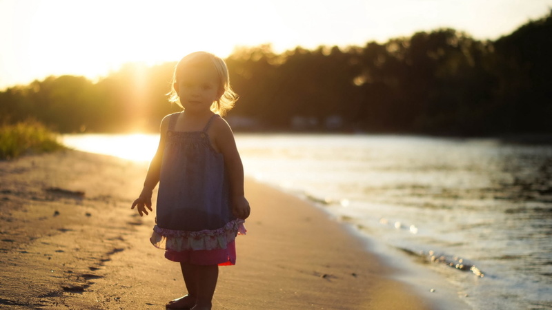 1080P, beauty, waters Edge, freedom, water, lifestyles, small, day, beach, people, playful, fun, dress, innocence, pink, sunset, beauty In Nature, rear View