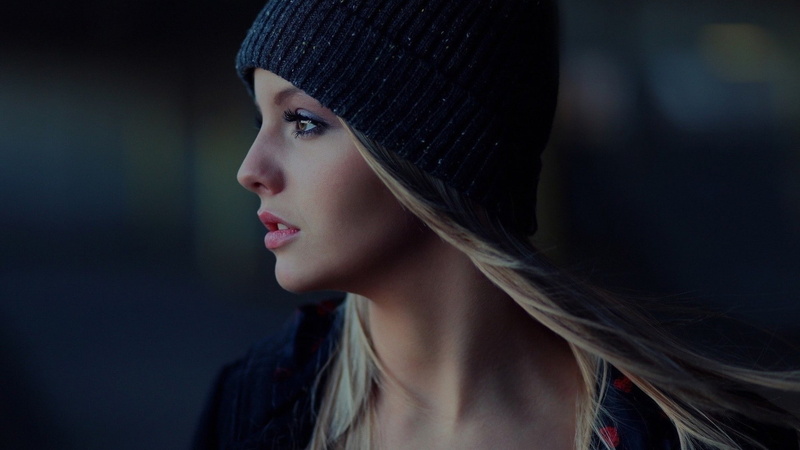 blonde, women, face, woolly hat, profile, 1080P, portrait