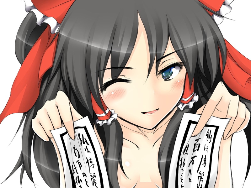 day, 720P, art and craft, portrait, text, Hakurei reimu, indoors, creativity, human representation, black color, Brunette, close-up, Footsie, white background