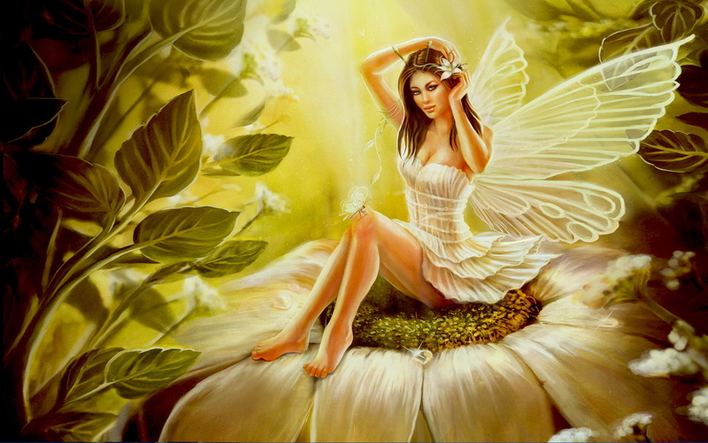 hair, hd, wings, green, 1080P, leaves, butterfly, fantasy, girl, flower
