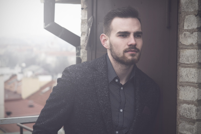town, clothing, 4K, czechia, beard, city, man, men, architecture, focus on foreground, outdoors, boy, portrait, looking at camera, standing, look, young