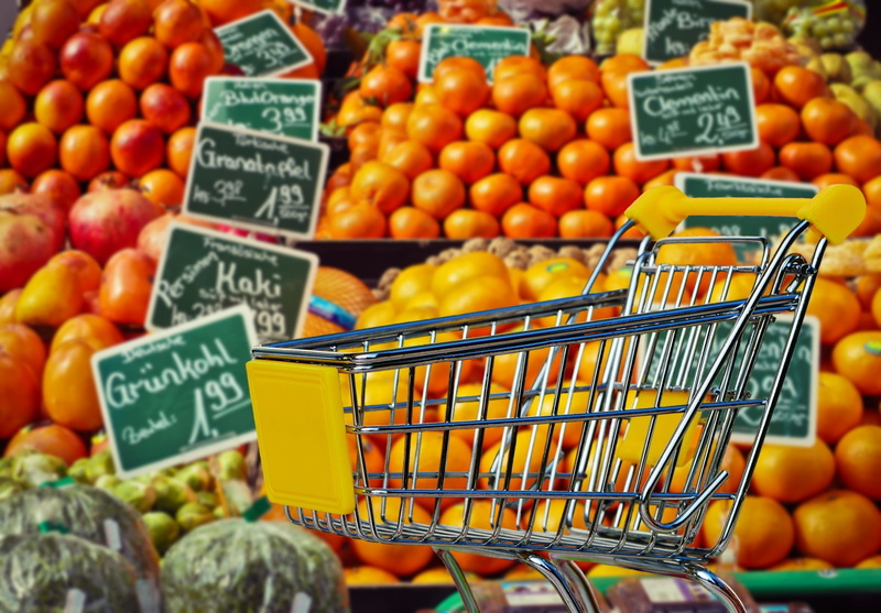 sale, cart, silver, supermarket, price tag, food, orange, 1080P, fruit, shopping, store, groceries, orange color, food and drink, business, wellbeing
