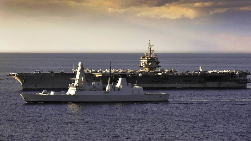 ocean, HMS Daring (D32), USS Enterprise (CVN-65), ships, 1080P, Ship, Warships, two, Cvn-65, gray, Aircraft Carrier
