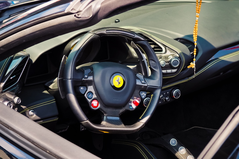 gearshift, speedometer, ferrari, black color, leather steering wheel, motor vehicle, auto, elegant, mode of transportation, 4K, fast, cockpit, black, travel