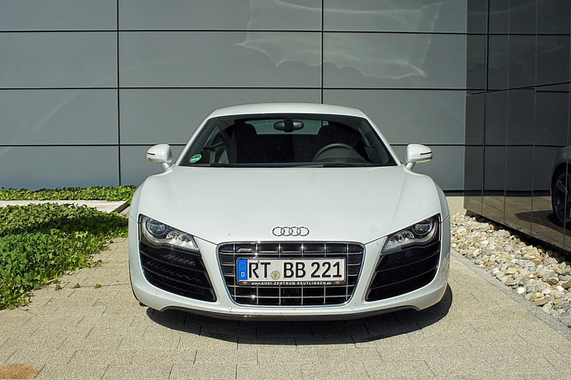 R8, car, white, summer day, control, near, number, architecture, v10, r8, automotive, front view, motor vehicle, 1080P, close-up, technology, Sports Car