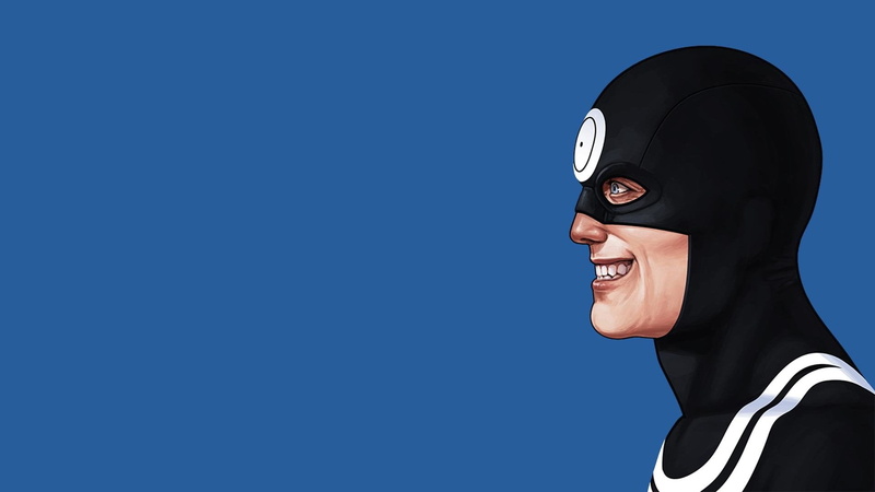 profile view, blue, indoors, looking, one person, blue background, nature, colored background, side view, Comics, Bullseye (Marvel Comics), human body part