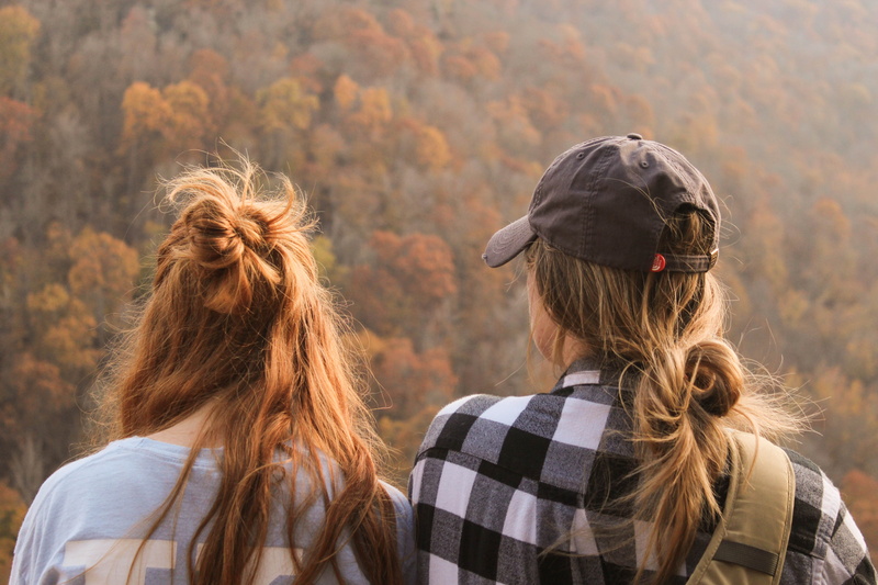 long hair, real people, leaves, united states, fall, 4K, ginger, red, human hair, warm clothing, trees, whitaker point trail, hairstyle, leisure activity