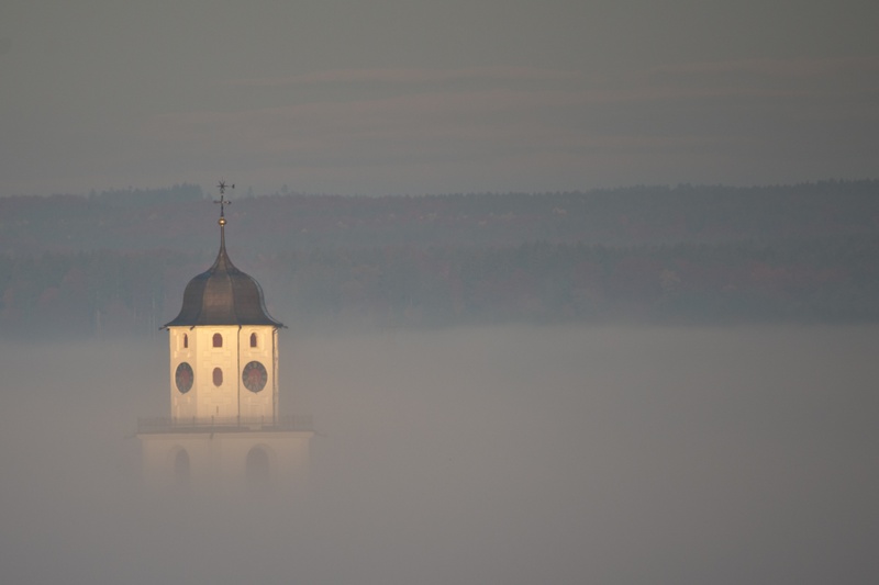 church clock, water, built structure, christianity, sky, 2K, space, steeple, religion, cross, sunset, building exterior, concrete, landscape, nature, no people