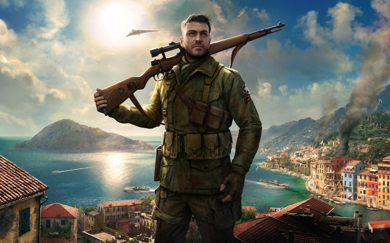 nautical vessel, Sniper Elite III, mid adult men, 2016, water, Games, one person, adult, sniper elite 4, looking at camera, cloud - sky, men, three quarter length