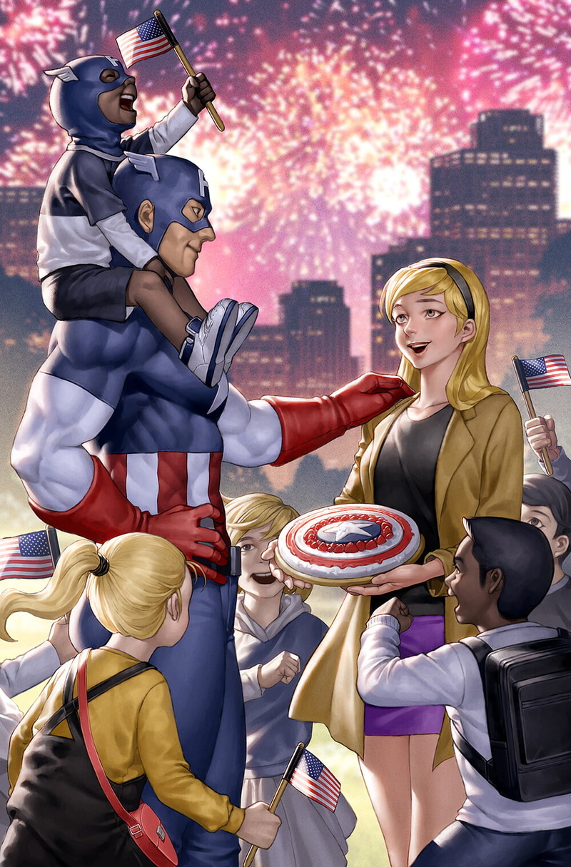 blonde, women, Junggeun Yoon, children, people, 720P, Marvel Comics, costumes, city, Captain America, men